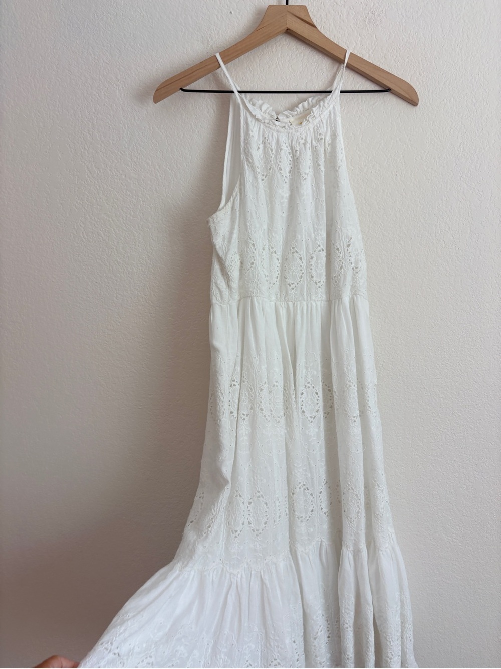 Anthropologie Maeve Tiered White Eyelet Halter Midi Dress - Picture 11 of 11